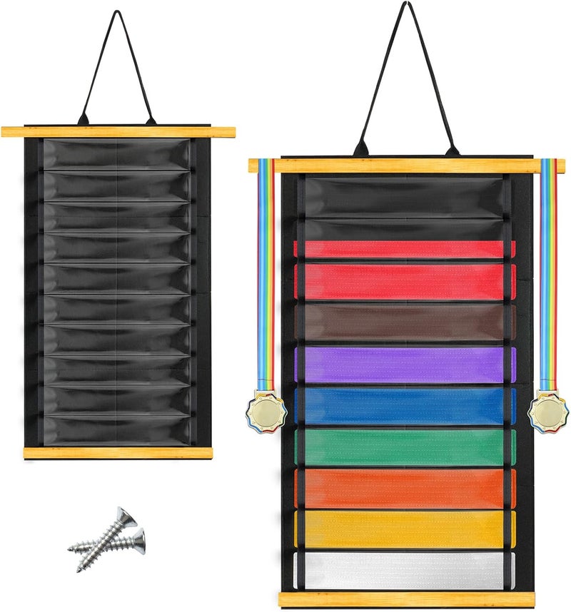 Famaster Wooden Karate & Taekwondo Belt Display Rack - Celebrate Beginners'Journey - A Meaningful Gift of Effort and Perseverance - Image 1